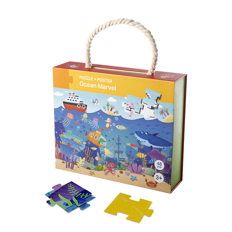 Groothandel aangepaste logo gerecycled speelgoed puzzel karton magnetische flap geschenkverpakkingsdoos met handvat